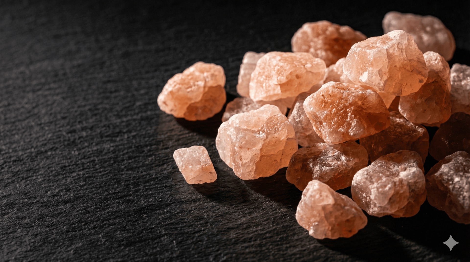 Raw Himalayan rock salt crystals on slate